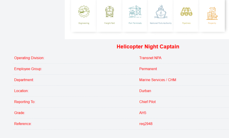 Helicopter Night Captain vacancy at Transnet 1 Helicopter Night Captain vacancy at Transnet